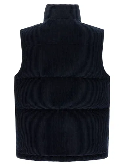 Moncler Corduroy Vest With High Collar And Pocket In Blue