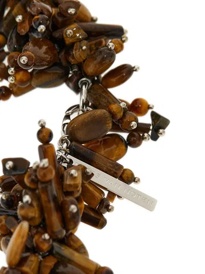 Dries Van Noten Chunky Beaded Necklace Metal Accents In Brown