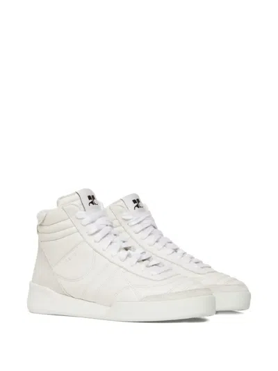 Courrèges Padded Leather Sneakers In White