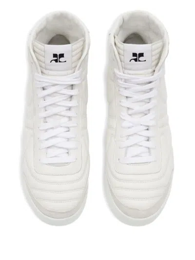 Courrèges Padded Leather Sneakers In White