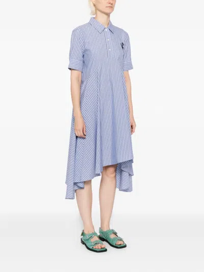 Marni Tulip-embroidered Striped Dress In Blue