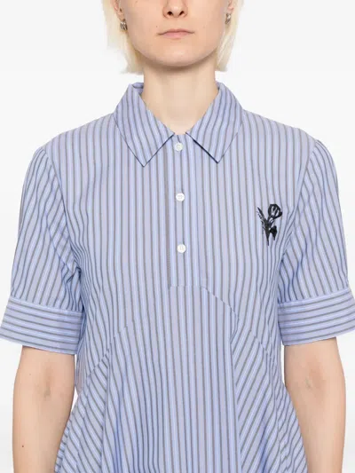 Marni Tulip-embroidered Striped Dress In Blue