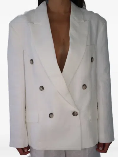 Vicolo Double-breasted Button Blazer In White