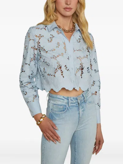 L'agence Seychelle Floral Eyelet-embroidered Cropped Shirt In Blue