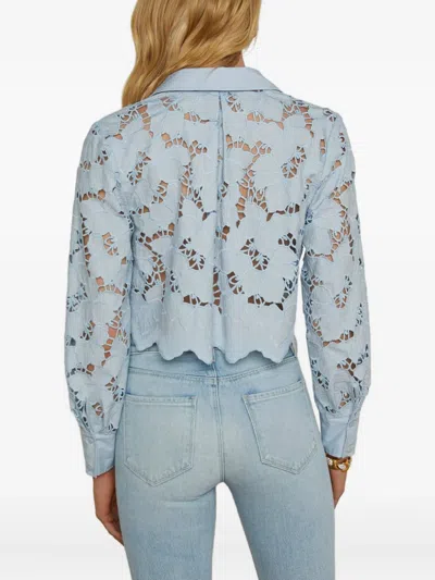 L'agence Seychelle Floral Eyelet-embroidered Cropped Shirt In Blue