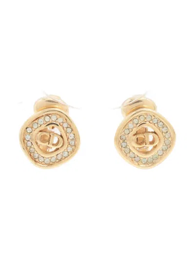 Pre-owned Dior 1980-1990s Cd-plaque Clip-on Earrings In Gold