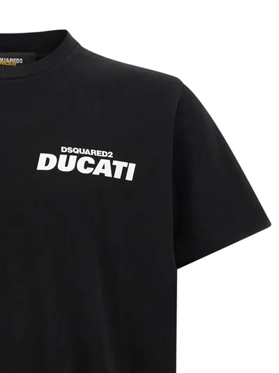 Dsquared2 Ducati X D2 Black T-shirt With Logo On The Front In Cotton Man