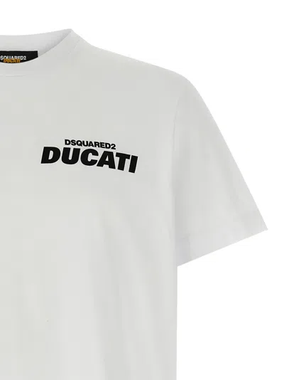 Dsquared2 Ducati X D2 White T-shirt With Logo On The Front In Cotton Man