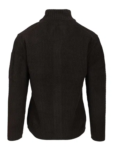 C.p. Company Cardigan In Chenille Cotton Knitwear Black In Black