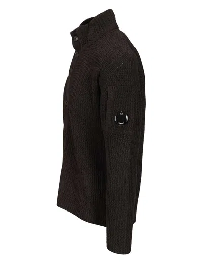 C.p. Company Cardigan In Chenille Cotton Knitwear Black In Black
