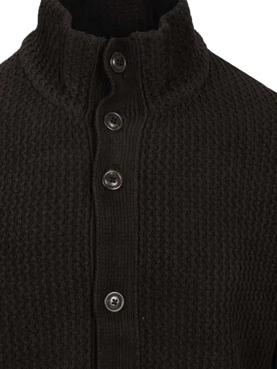 C.p. Company Cardigan In Chenille Cotton Knitwear Black In Black