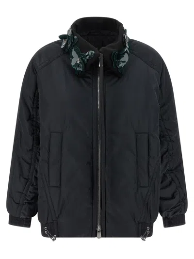Pinko Clarinda Blue Jacket With Removable Sequin Collar And Drawstring Waist In Tech Fabric Woman In Blue