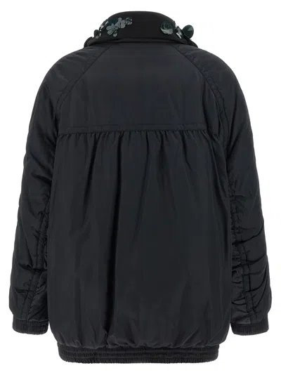 Pinko Clarinda Blue Jacket With Removable Sequin Collar And Drawstring Waist In Tech Fabric Woman In Blue