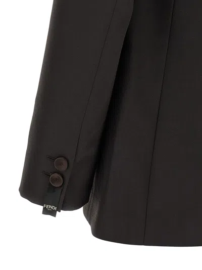 Fendi Tailored Wool Blazer Notch Lapel In Brown