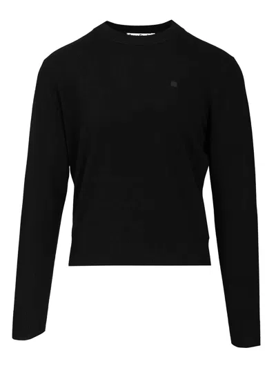 Acne Studios Crew Neck Sweater Knitwear Black In Animal Print