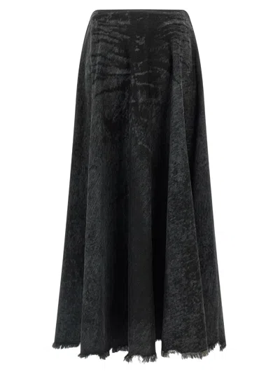 Diesel Full Skirt In Lasered Cotton-hemp Denim In Animal Print