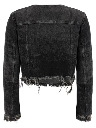 Diesel Grey Jacket With Round Neck And Frayed Edges In Cotton Blend Woman In Black