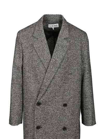 Loewe Double-breasted Wool Blend Coat Coats Grey In Gray