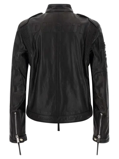 Dsquared2 X Ducati Capsule Leather Jacket Puffer Jackets Black In Black