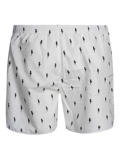 Neil Barrett Lightning Bolt-print Swim Shorts In White
