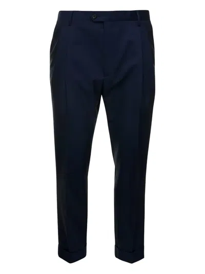 Reveres 1949 Blue Tailored Trousers In Wool Blend Man In Blue