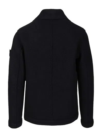 Stone Island Felt Pea Coat Knitwear Blue In Blue