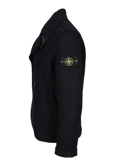 Stone Island Felt Pea Coat Knitwear Blue In Blue