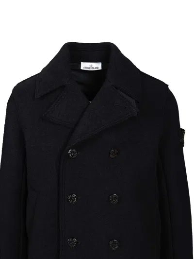 Stone Island Felt Pea Coat Knitwear Blue In Blue