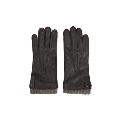 Canali Ribbed-trim Leather Gloves In Black