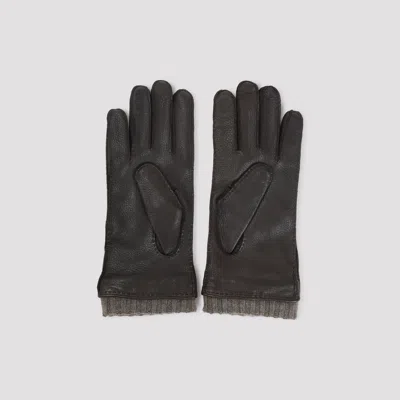 Canali Ribbed-trim Leather Gloves In Black