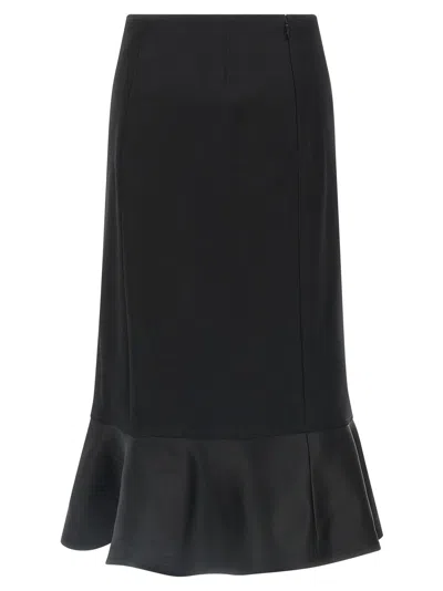 Fendi Women High-waisted Midi Skirt In Grain De Poudre Wool In Black