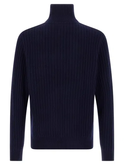 Polo Ralph Lauren Wool Cotton Sweater Ribbed Texture Long Sleeves In Blue
