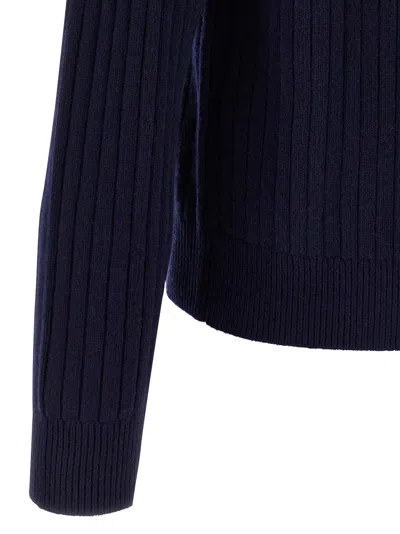 Polo Ralph Lauren Wool Cotton Sweater Ribbed Texture Long Sleeves In Blue