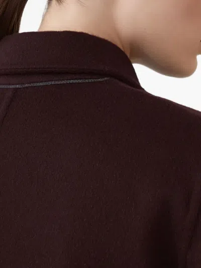 Brunello Cucinelli Hand-crafted Coat In Cashmere Double Beaver Cloth With Monili Clothing In Burgundy