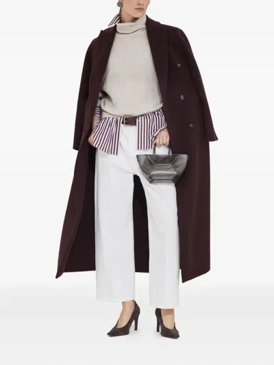 Brunello Cucinelli Hand-crafted Coat In Cashmere Double Beaver Cloth With Monili Clothing In Burgundy