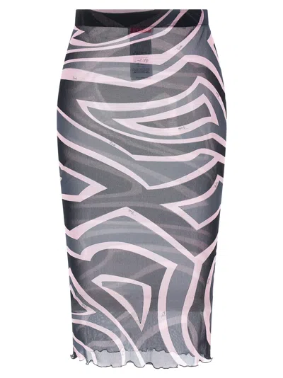 Pucci Prnted Tulle Longuette Midi Skirt Clothing In Pink