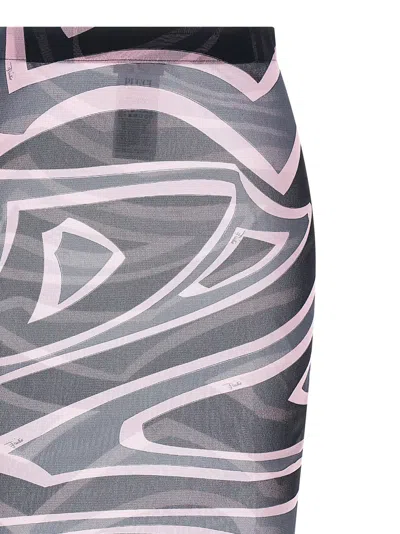 Pucci Prnted Tulle Longuette Midi Skirt Clothing In Pink