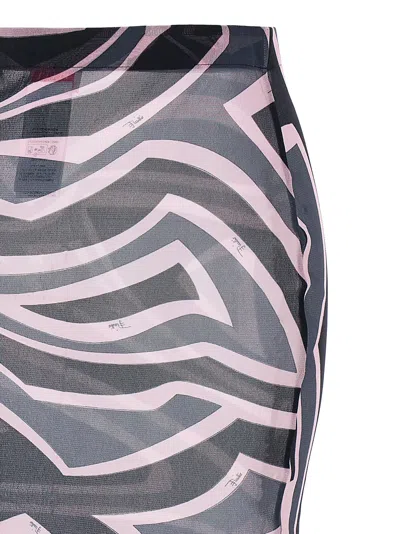 Pucci Prnted Tulle Longuette Midi Skirt Clothing In Pink