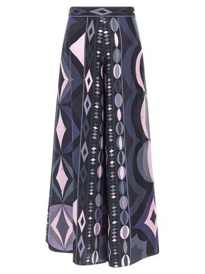 Pucci Geometric High Waist Wide Leg Trousers In Blue