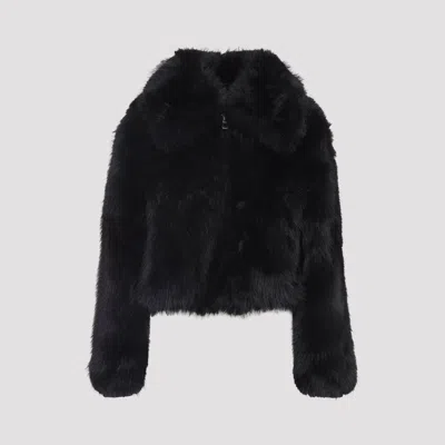 The Frankie Shop Voluminous Cropped Jacket With Plush Faux Fur Texture In Black