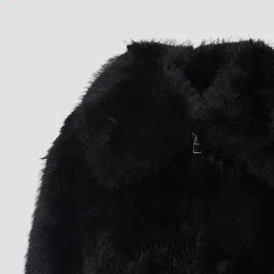 The Frankie Shop Voluminous Cropped Jacket With Plush Faux Fur Texture In Black