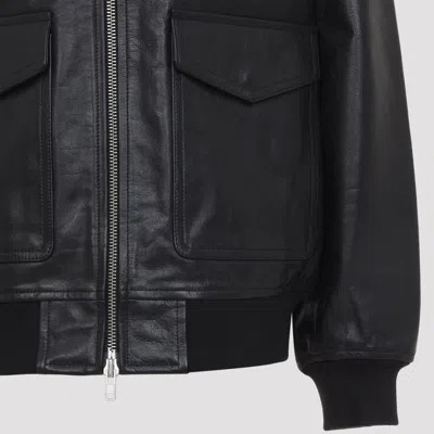 The Frankie Shop Classic-collar Pocketed Leather Jacket In Black