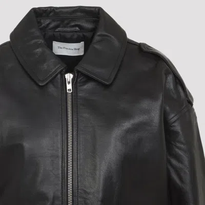 The Frankie Shop Classic-collar Pocketed Leather Jacket In Black