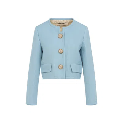 Valentino Light Blue Embellished Button Blazer In Blue