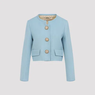 Valentino Light Blue Embellished Button Blazer In Blue