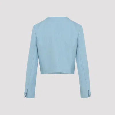 Valentino Light Blue Embellished Button Blazer In Blue