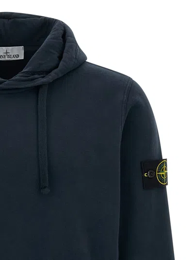 Stone Island Brushed Organic Cotton Fleece Hoodie Clothing In Blue