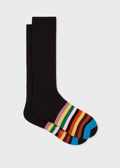 Paul Smith Black 'signature Stripe' Tipping Socks In Black
