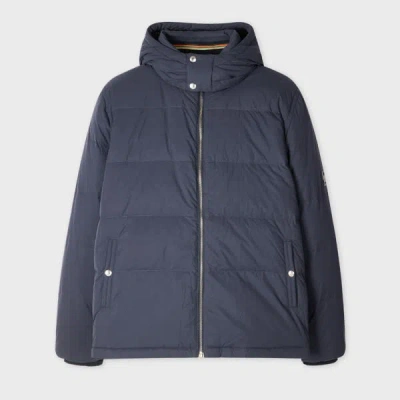 Paul Smith Padded Brown Polyamide Jacket With Detachable Hood And Ribbed Cuffs In Blue