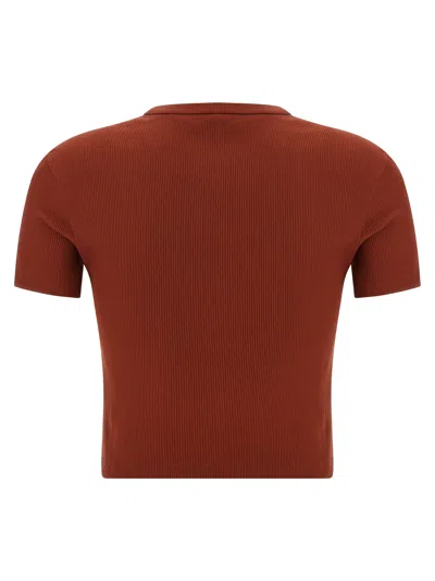 Fendi Embroidered Logo Short Sleeve Top In Brown
